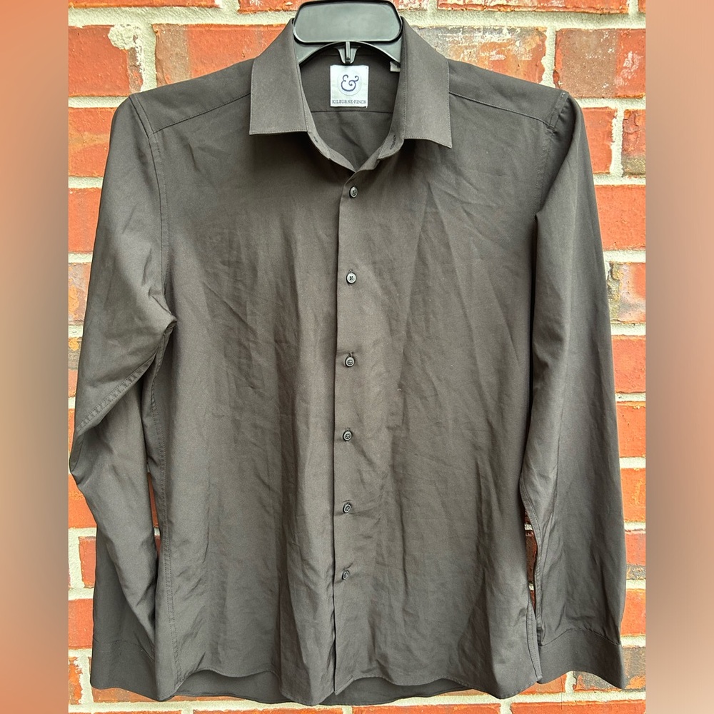 Kilburne Finch Men’s Long Sleeve Button Down Black Dress Shirt 15.5 x 34/35  C9